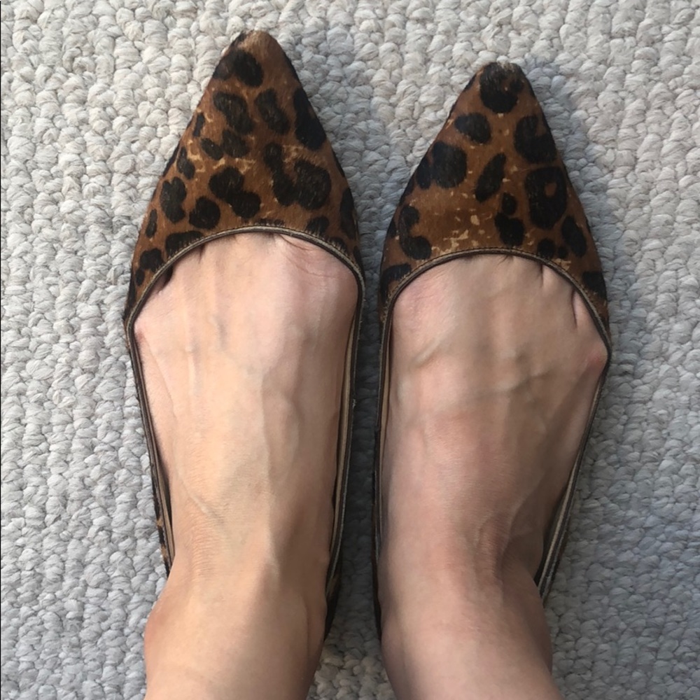 Leopard pointy toe flats- size 8 real leather